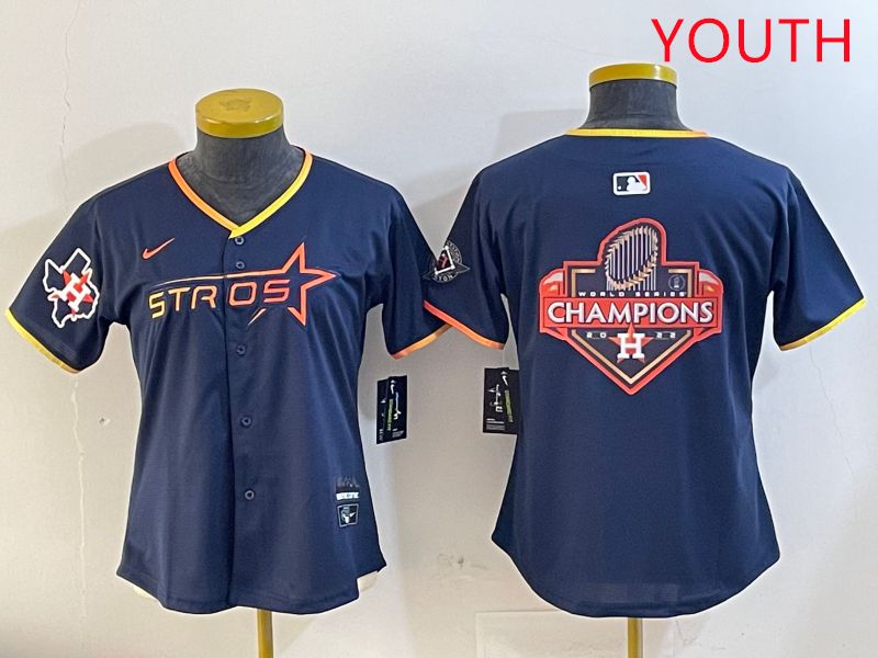 Youth Houston Astros Blank Drak Blue Three generations Joint Name 2025 Nike MLB Jersey style 22->youth mlb jersey->Youth Jersey